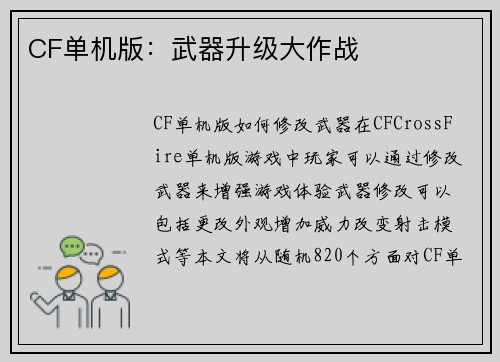 CF单机版：武器升级大作战